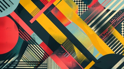 Abstract background using bold geometric shapes, lines, circles, and grunge textures