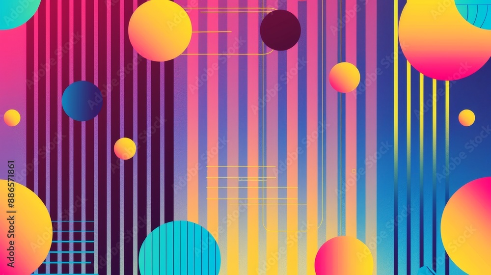 Poster vibrant modern design with colorful gradient spheres and vertical lines in abstract background
