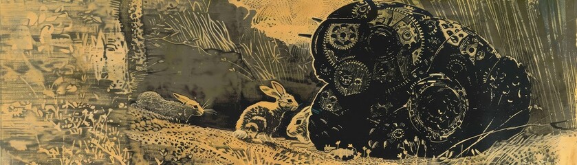 Naklejka premium Imagine a robotic bear with intricate gears and cogs