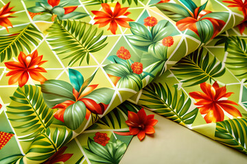 Tropical, geometric stained pattern fabric