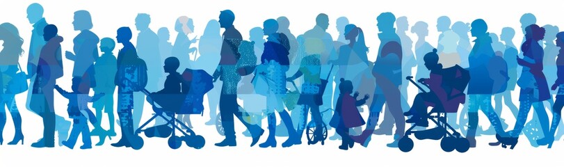 An audience of people walking people is going. Mob go, meeting event. A large group of people moving, silhouette modern silhouette.