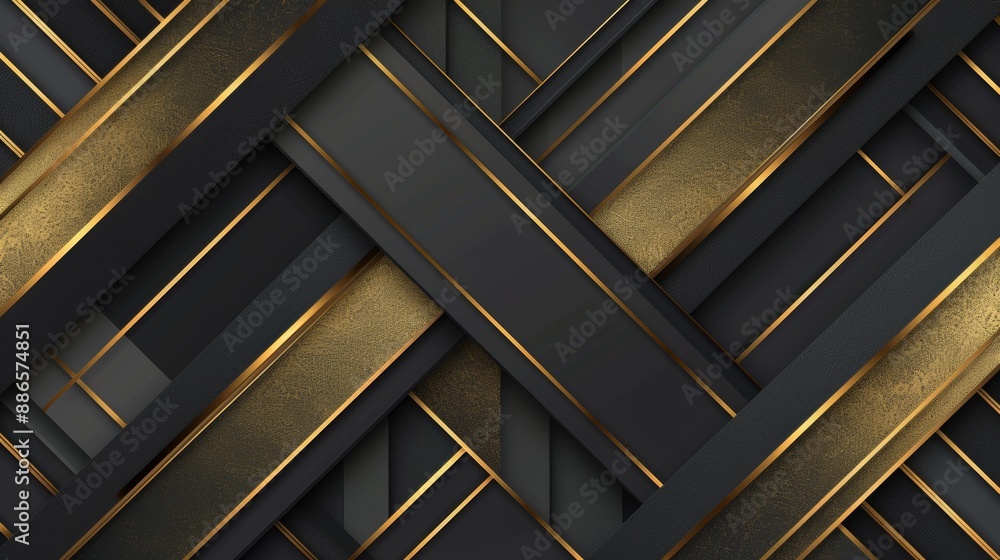 Aufkleber geometric abstract background with overlapping black and gold stripes creating a luxurious and moder
