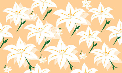 Lily flower seamless pattern with pink lilies Floral background in vintage style.