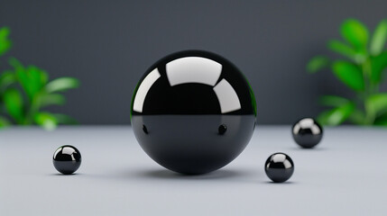 Modern Minimalist Spheres. Black Glossy Futuristic Design Elements