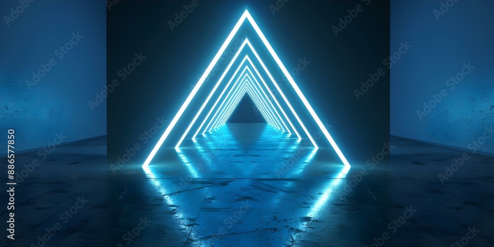 Aufkleber blue neon triangular portal with glowing lines in virtual reality environment. concept virtual reali