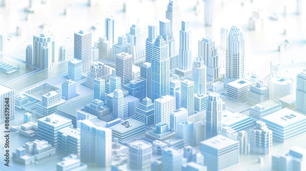 Poster a simple isometric city with a small number of buildings and tall buildings. generative ai.