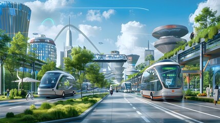 Futuristic Eco-Smart City with Autonomous Electric Mobility and Green Spaces