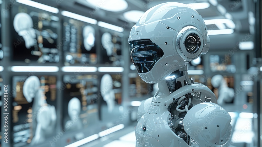 Aufkleber in action, a futuristic ai-driven medical diagnosis system, robot. generative ai.