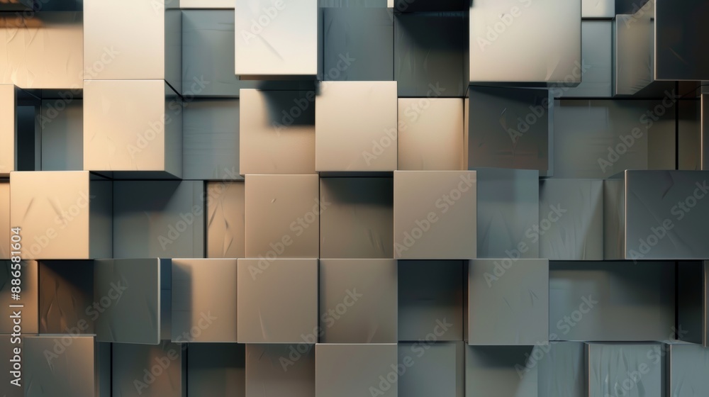 Aufkleber abstract three-dimensional background with metallic cubes forming a dynamic wall