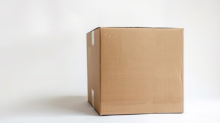 Closed Cardboard Box on White Background. Shipping and Storage Concept.