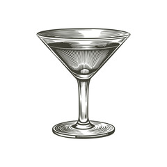 vintage martini glass engraving hand drawn illustration vector