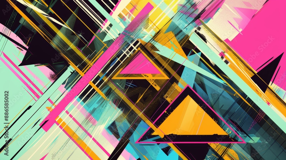 Aufkleber contemporary and dynamic design featuring overlapping colorful geometric shapes in an abstract compo