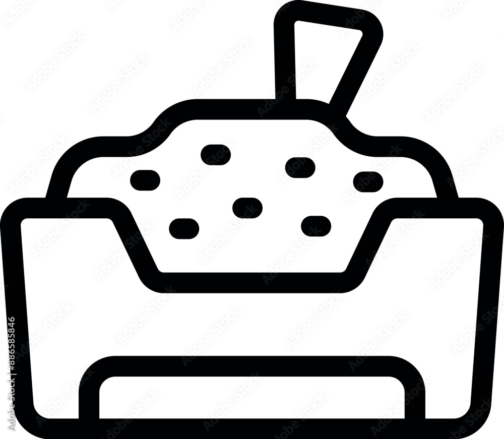 Poster line icon of a full paper tray with a document flag, representing a printer ready to print