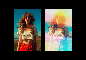 Rainbow Light Leaks Texture Poster Overlays Mockup