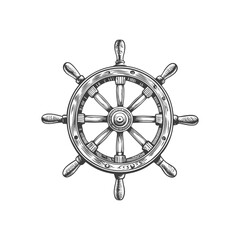 Obraz premium Ship steering wheel vintage engraving hand drawn illustration vector