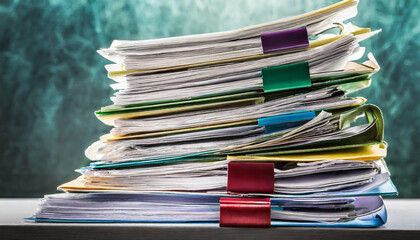 Files.Pile of document close up shot.