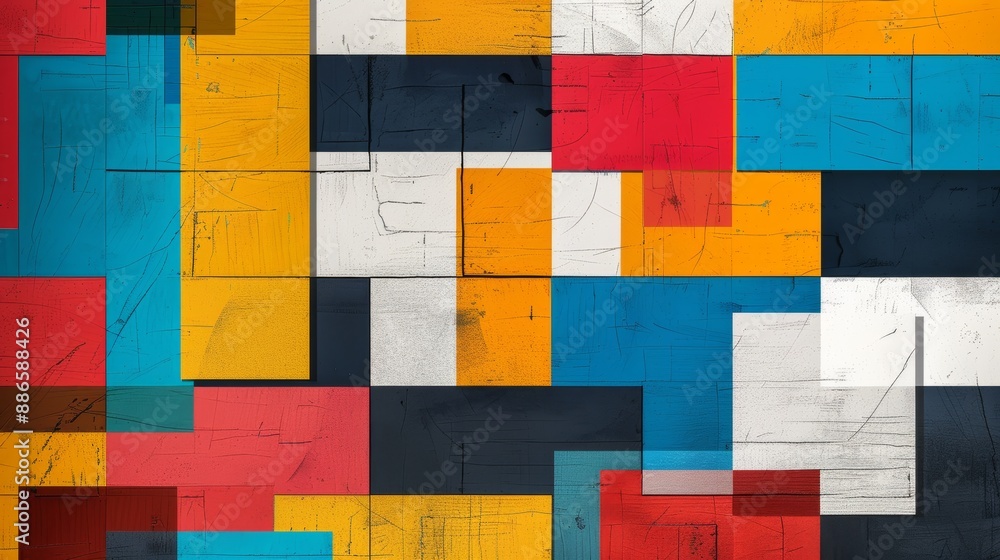 Poster modern artistic composition featuring colorful rectangles creates an abstract background