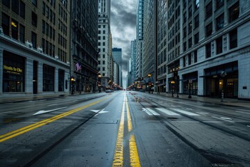 Obraz premium Empty Street in Downtown Chicago