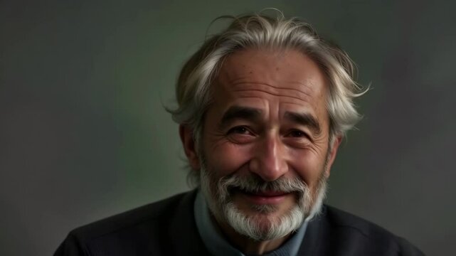 Age change, life process of aging. Portrait of smiling young man transforming into old man. Face morphing, 4k