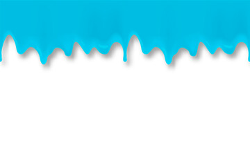 Baby blue paint flowing and dripping. Abstract seamless banner with shadow. Realistic png clipart isolated on transparent background