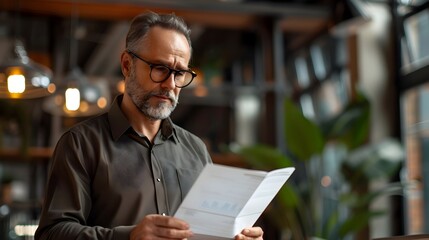 Fototapeta premium Confident Executive Reviewing Successful Quarterly Report in Stylish Office