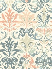 Floral Damask Seamless Pattern: A classic damask pattern in shades of blue, green, and pink on a cream background. Perfect for creating elegant and sophisticated designs. 