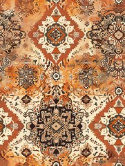 Naklejka premium Bohemian Mandala Pattern: A mesmerizing tapestry of intricate mandala designs in a vibrant palette of rust, teal, and white. This seamless pattern evokes a sense of bohemian chic.