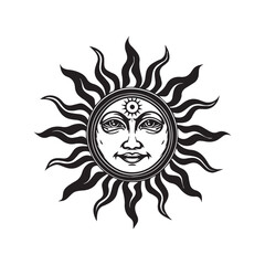the sun god elegant and beautiful illustration tattoo logo clean black and white vector silhouette high quality prints