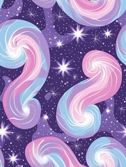 seamless pattern with elements of a cosmic nebula, featuring swirling pastel colors and starry accents in deep space hues.4