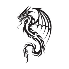Obraz premium dragon illustration chinese japanese stylish logo tattoo line art vector in black and white logo for print in high quality 