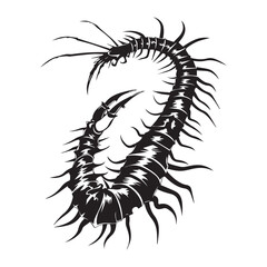centipede  logo tattoo line art vector in black and white logo insect scary for print in high quality 