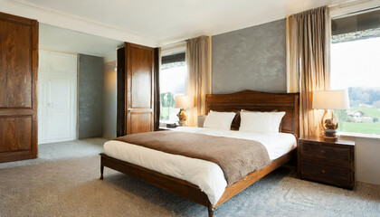 White bedroom interior.Earth tones design.3d rendering