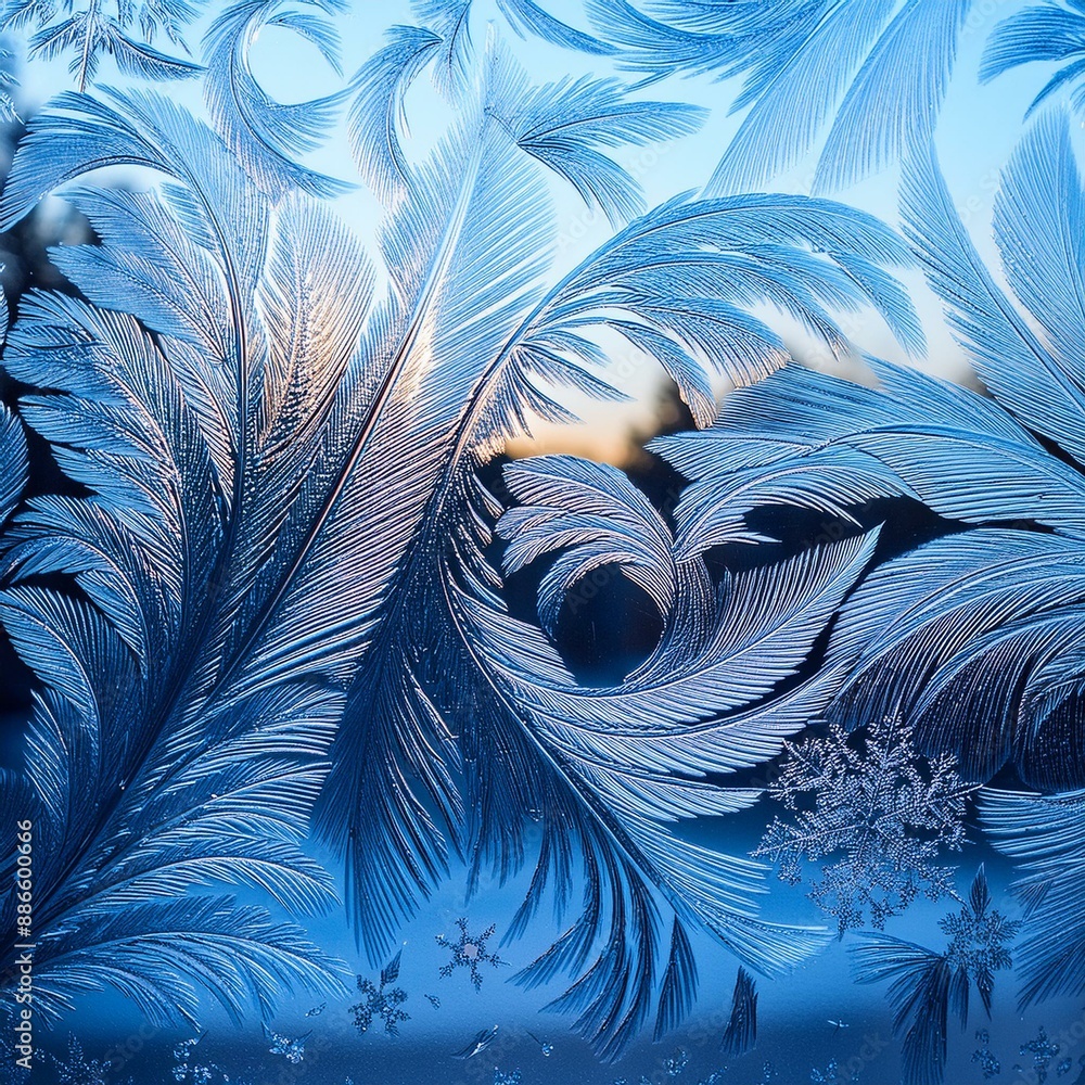 Poster frost patterns on frozen window as a symbol of christmas wonder.