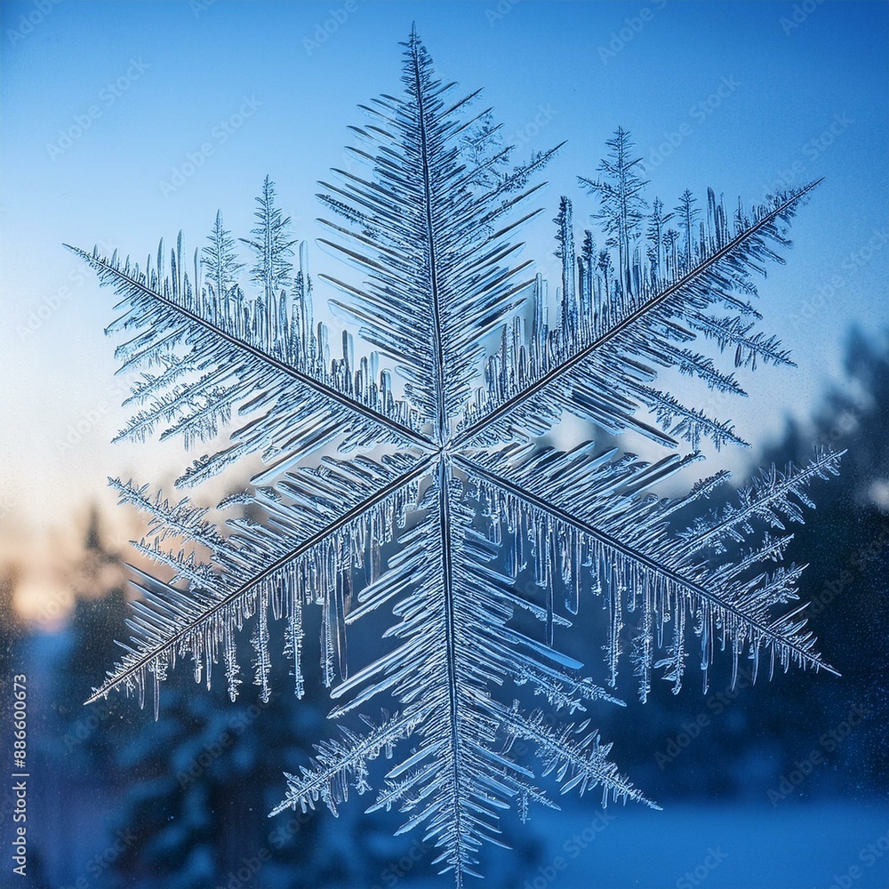 Poster frost patterns on frozen window as a symbol of christmas wonder.