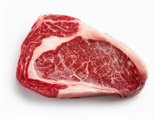 Raw ribeye steak isolated on white background.