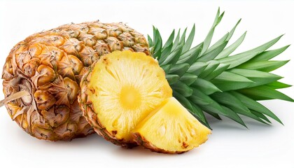 Ripe pineapple and pineapple slices isolated on white background.  contains clipping path.