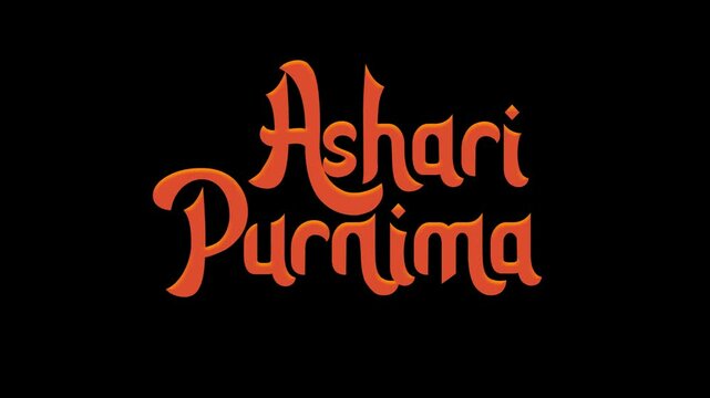 Ashari Purnima Text Animation in Alpha Channel. 4k footage video suitable for greeting card purnima celebration