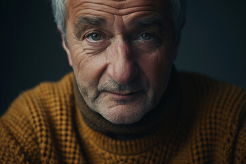 Obraz premium Close-up portrait of a middle aged man of European descent, studio photo, against a sleek gray studio backdrop