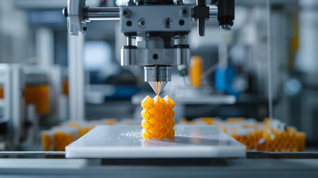 Close-up of a 3D printer creating a detailed yellow object