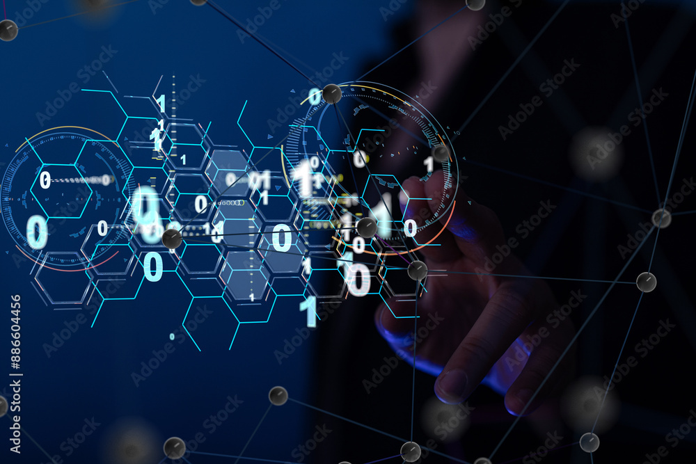 Aufkleber neural network 3d illustration. big data and cybersecurity