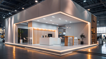 booth modern office reception with minimalistic design and elegant lighting