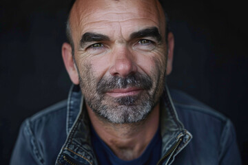 Obraz premium Close-up portrait of a middle aged man of European descent, studio photo, against a sleek gray studio backdrop