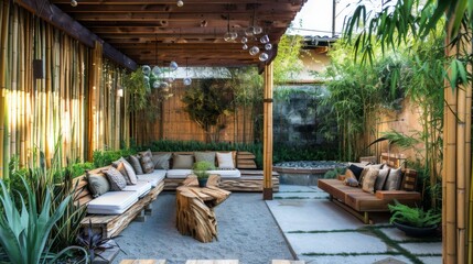 Bamboo fencing wrapping around the outdoor space
