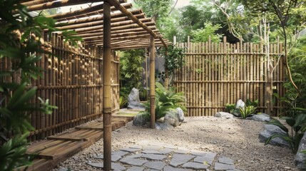 Bamboo fencing wrapping around the outdoor space