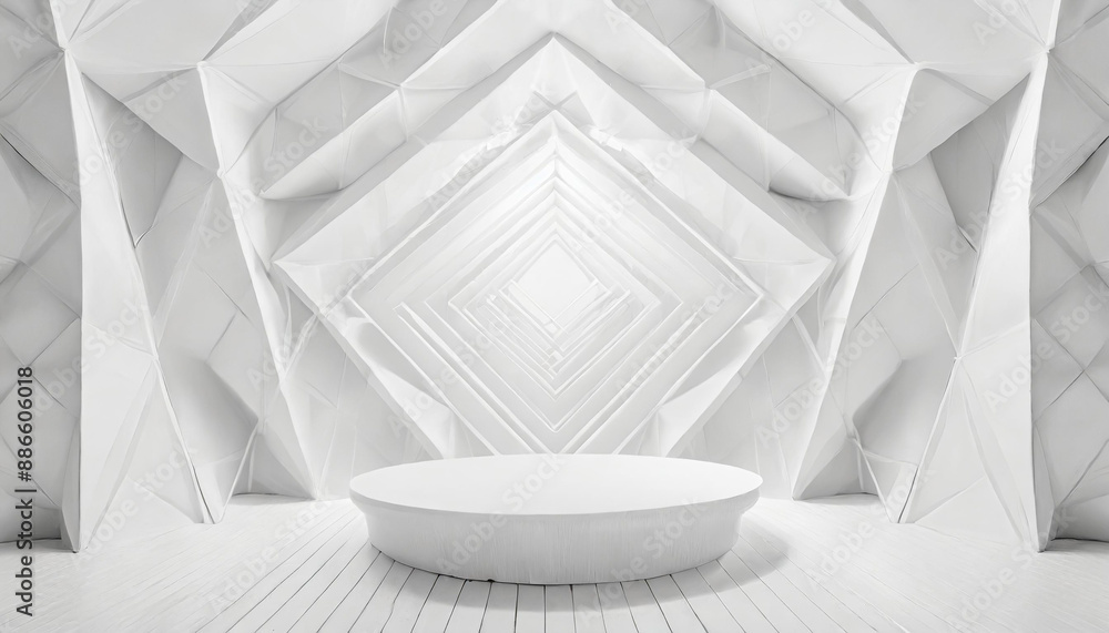 Poster soft light white abstract stage in elegant futuristic geometric style with simple lines and corners,