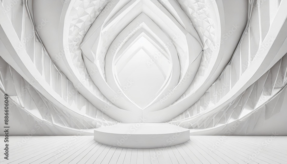 Poster soft light white abstract stage in elegant futuristic geometric style with simple lines and corners,