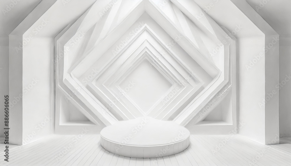 Poster soft light white abstract stage in elegant futuristic geometric style with simple lines and corners,