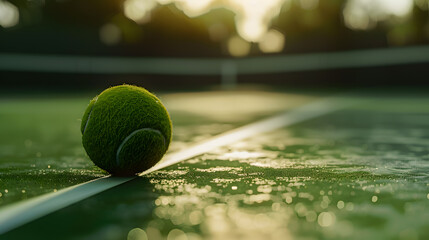 A tennis ball is sitting on a grassy field