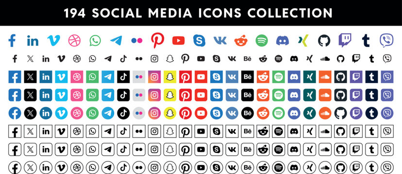 194 Social Media Vector Icons Collection