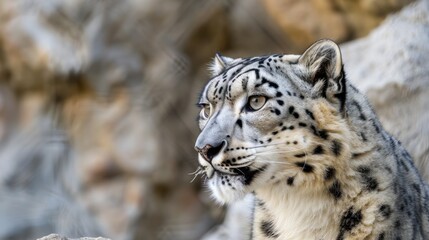 Fototapeta premium Close up portrait of a snow leopard with intense gaze.